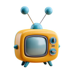 3d icon of retro cartoon television with antenna isolated on transparent background