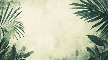 Tropical leaves frame on grunge background.