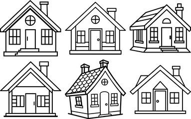 Set of Cottage outline vector illustration line art
