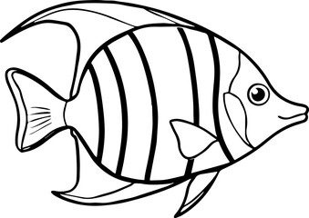 butterfly fish outline vector illustration line art