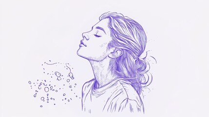 Woman enjoying peace and tranquility in sketch form.