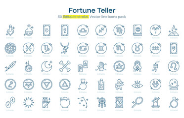 Fortune Teller line icon pack. Fortune Teller Stroke icon set. Editable Stroke icon