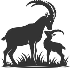Mountain goat ibex animal vector drawing