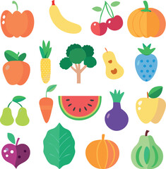 A colorful illustration featuring a variety of fruits and vegetables.