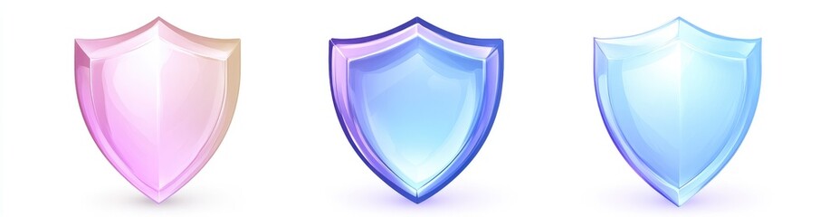 Three translucent shield shapes in pastel colors