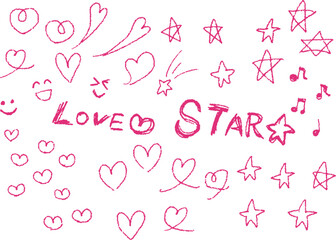 手書きのガーリーなハートと星