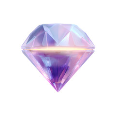 3d icon of a purple diamond with iridescent reflections isolated on transparent background