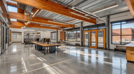 Bright Contemporary Interior with Exposed Beams Design
