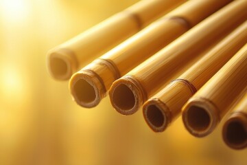 Fototapeta premium Golden bamboo tubes in soft sunlight