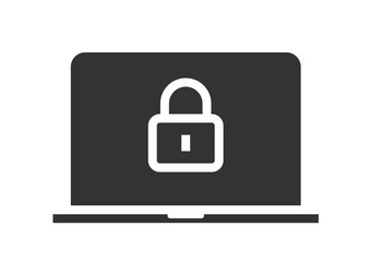 Safety lock on laptop computer screen icon as secure permission access simple solid sign symbol illustration, pc with closed privacy information pictogram image clip art  
