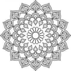 A black and white mandala flower coloring page line art