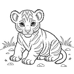 vector illustration of cartoon tiger coloring page 