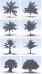 Obraz premium Silhouettes of palm trees against a light blue background