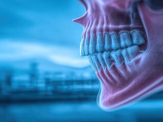 3D Skull with teeth close-up
