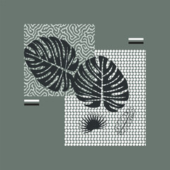 Abstract Tropical Leaf Design on a Gray Background