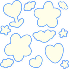 Pastel Blue Outline Heart, Cloud, Star Sticker Pack PNG