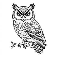 owl on a branch coloring page line art
