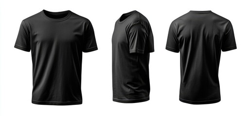 Blank black t-shirts, three views