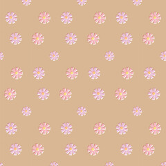 版ずれ風のレトロなコスモスのシームレス背景パターン・ベージュ