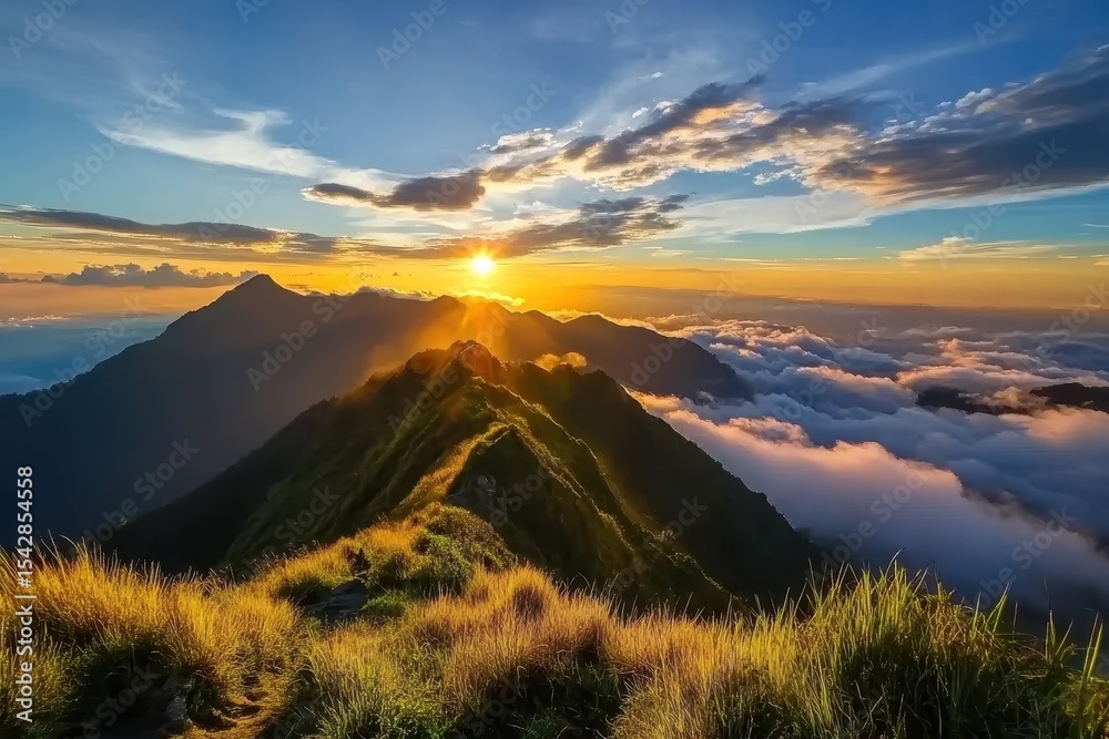 Aufkleber timelapse of sunrise over mountains with clouds flowing in the sky, time-lapse of sunset and clouds 