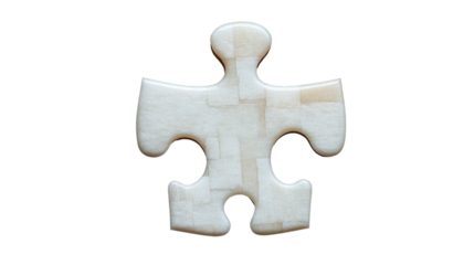 Single white puzzle piece with smooth edges and clean shape symbol of problem solving connection and teamwork isolated on white background
