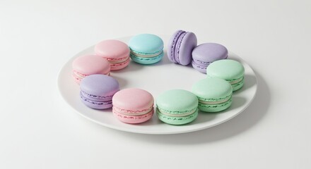 Pastel Macarons on a White Plate A Delightful Culinary Image