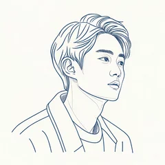 Papier peint photo intissé Continuous one line drawing. Abstract portrait of young man asian appearance in minimalist modern style
