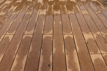 Wooden terrace floor after rain. The wet areas look like patterns. Recommended for background...