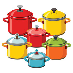  Six pressure cooker set isolated on white background