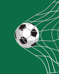 Soccer Goal with Ball in Net on Green Background
