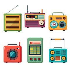  Six radio set isolated on white background