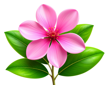 Pink flower with green leaves  - Powered by Adobe