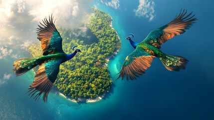 Colorful tropical fish and coral reef nature illustration