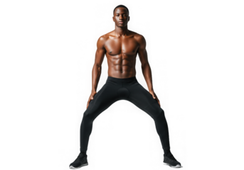 A muscular man stands with arms outstretched against a transparent background, confident pose