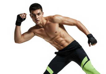 Athletic man with defined muscles standing with a transparent background ready to be added.