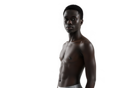 Athletic man with muscular physique in action pose against a transparent background display energy