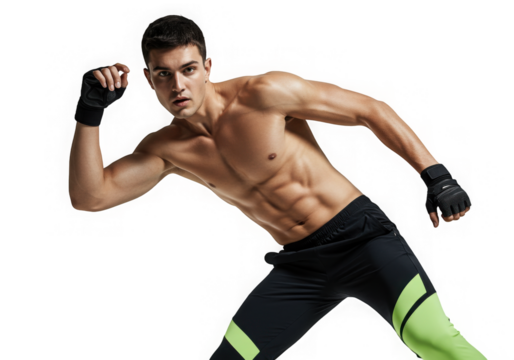 Athletic man with defined muscles standing with a transparent background ready to be added.