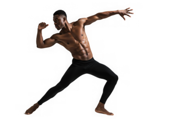 Focused athletic man in gray and blue sportswear prepares for exercise, isolated transparent image.