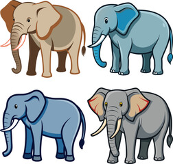 Fototapeta premium Four cartoon elephants different colors illustration