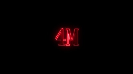 4M million neon glowing text animation on black background.4M user goal celebration for four million social media friends, fans or subscribers.4K VIDEO