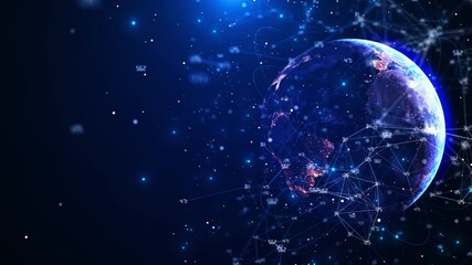Digital technology security Wireless connection Internet network sci-fi planet Earth particles lines. Technology network world. Global digital connections ai. 3D virtual wireframe geometric sphere - Powered by Adobe
