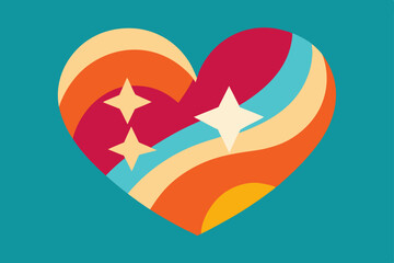 Groovy Retro Heart Design 70s Vintage Love Illustration