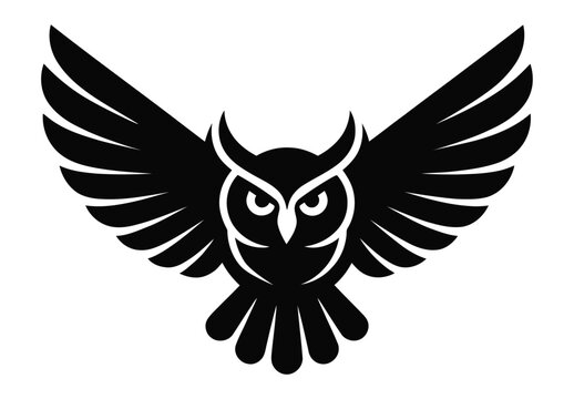 Majestic Owl silhouette in Flight Wings Spread Wide