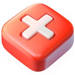 Obraz premium 3D Red Square Button With White Cross