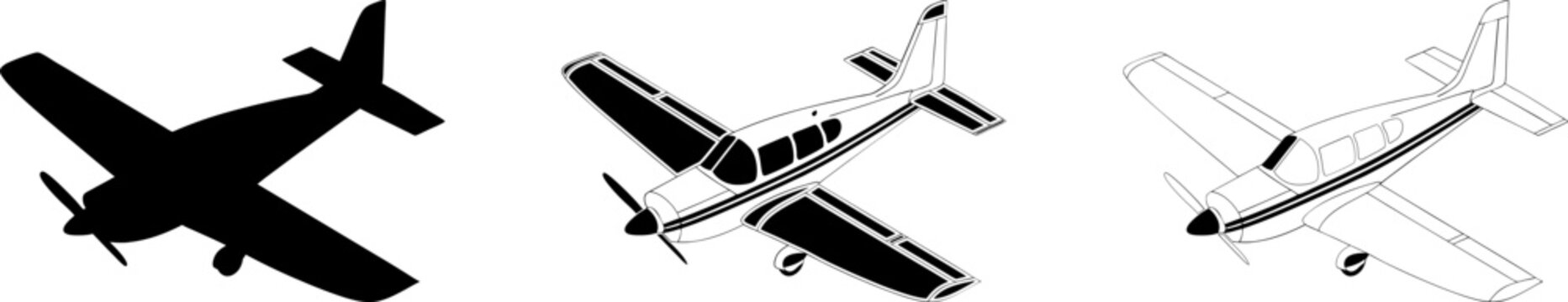 Piper Cherokee Single-Engine Plane Silhouette on Transparent Background