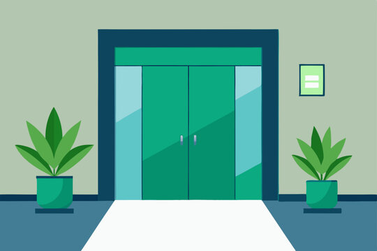 Modern Office Entrance Double Doors, Plants, and Minimalist Design