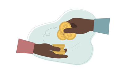 Financial aid. Donations. Sponsorship. Patronage. Hands giving and receiving money.eps