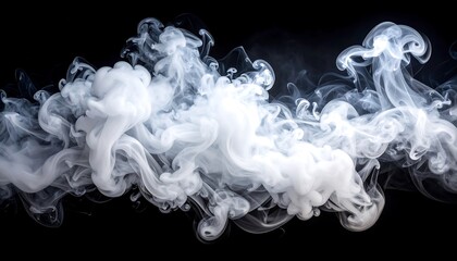 Ethereal White Smoke Flowing Against a Dark Black Background  Abstract Art.