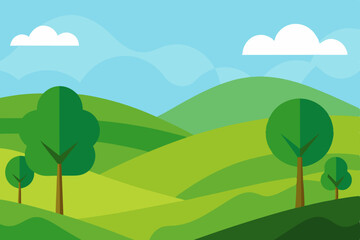 Fototapeta premium Serene Rolling Hills Landscape A Picturesque Green Valley Illustration