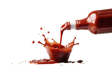 Ketchup bottle pouring Ketchup sauce from glass bottle onto fries